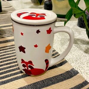 COPY - David’s Tea Nordic mug Racoon fall leaves red orange burgundy ceramic